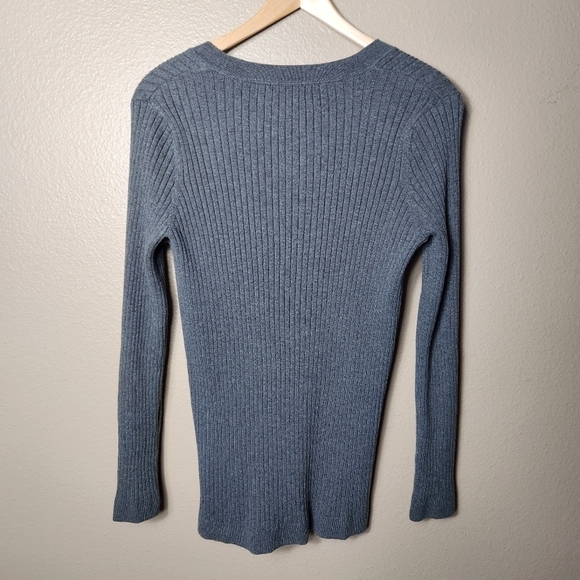 Lands End Y2K Charcoal Gray Heather Ribbed Button Front Cardigan-Size L - Picture 4 of 8